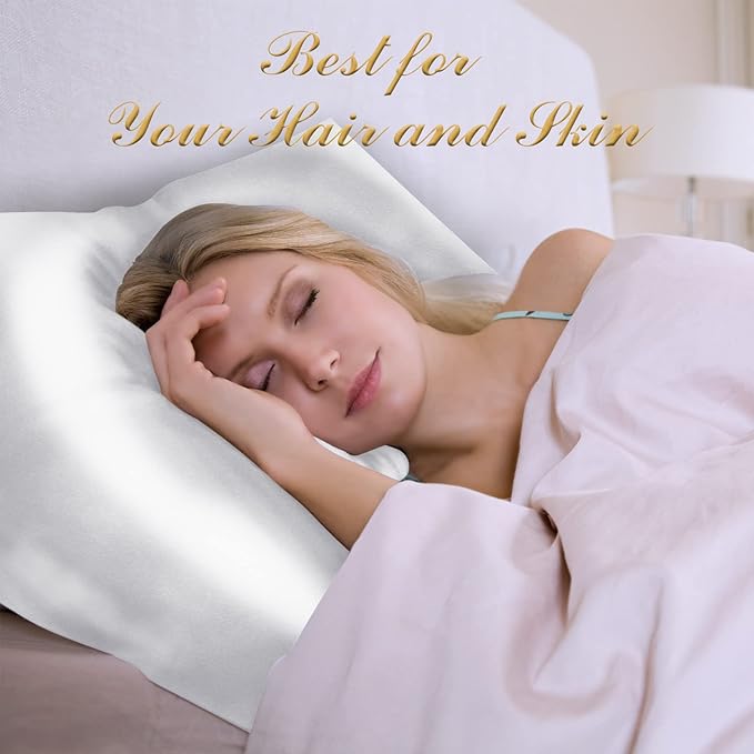 100% Mulberry Silk Pillowcase 2 Pack for Hair and Skin,with Hidden Zipper,Both Sides 22 Momme Natural Silk Pillow Cover,Soft Breathable & Smooth (White, King)
