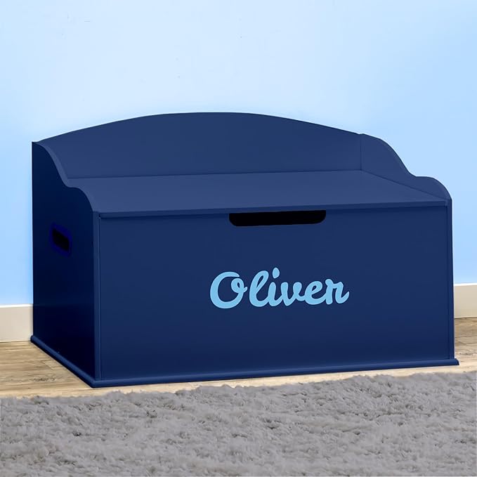 DIBSIES Personalized Creative Wonders Toy Box, Signature Series for Boys, 30 x 19.25 x 18 inches, Soft-Close Lid (Blue)