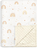 Rainbow Baby Blankets for Girls, Soft Nursery Minky Blankets with Muslin and Dotted Fleece Back 30x40 inches, Receiving Bed Quilt for Newborn, Infants, Toddlers