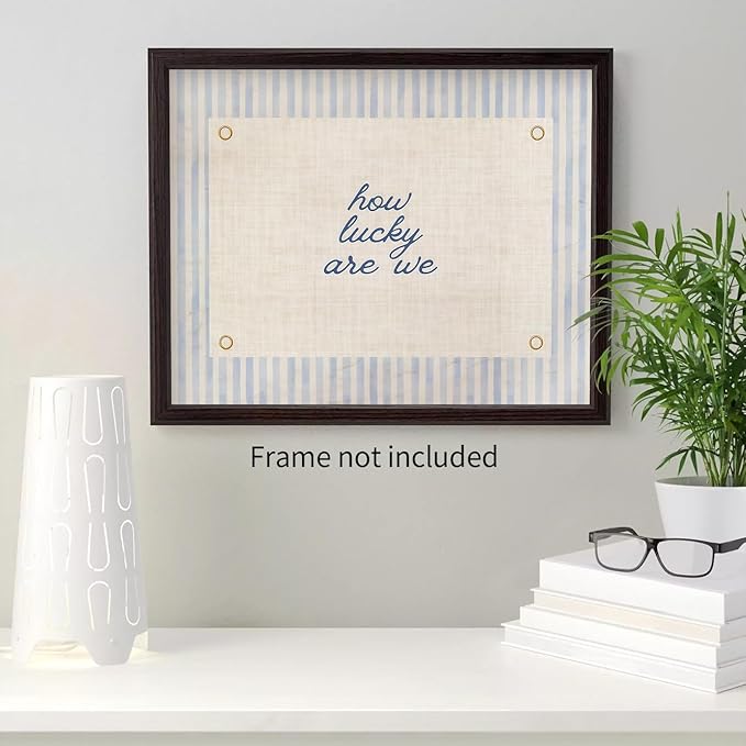 YYS How Lucky Are We Quote Wall Art Navy Blue Positive Affirmations Poster Trendy Minimalist Aesthetic Canvas Prints for Dorm Bedroom Wall Decor 24x36 inch Unframed