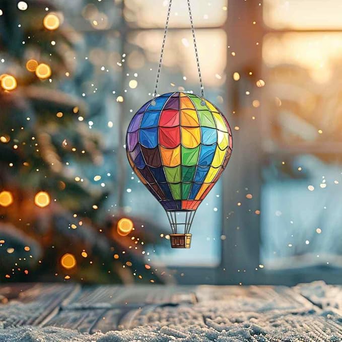 Rainbow Hot Air Balloon Ornaments Decor - Gifts for Hot Air Balloon Lovers - Home Wall Room Kitchen Decorations - Acrylic Ornament
