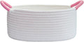 Yimi's Dream Baskets for Gifts Empty, Small Storage Baskets for Shelf, Decorative White Woven Baskets with Pink Handle for Mom, Nursery, Baby Shower, Christmas(Oval, 12"x 8"x 5")
