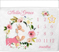 OLIVE OLIVIA Personalized Monthly Baby Milestone Blanket, Baby Months Blanket, Perfect Custom Newborn Gifts,30"x40"