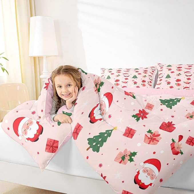 Feelyou Christmas Decor Bedding Set Soft for Boys Girls, Santa Claus Comforter Set Queen Size Xmas Duvet Quilt Microfiber Christmas Decor Bedroom Decor 3 Pcs with 2 Pillow Cases