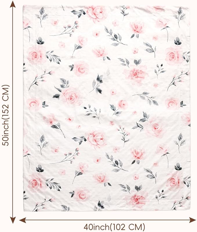 david's kids Micro Fleece Minky Baby Blanket for Girls with Double Layer and Soothing Raised Dots, Breathable and Soft Lightweight Receiving Blanket for Newborns, 40x50 Inches, Floral Flowers