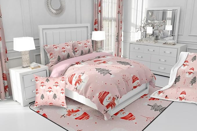 Feelyou Cute Snowman Bedding Set Soft for Boys Girls, Christmas Trees Comforter Set Full Size Xmas Snowflake Duvet Quilt Microfiber Christmas Decor Bedroom Decor Holiday 3 Pcs with 2 Pillow Cases