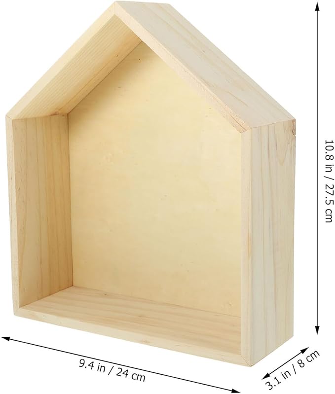 Cabilock Wooden Wall-Mounted Floating Shelf Pentagonal Display Rack for Bedroom Storage and Decor Medium Natural Wood House-Shaped Shelf for Books and Living Spaces