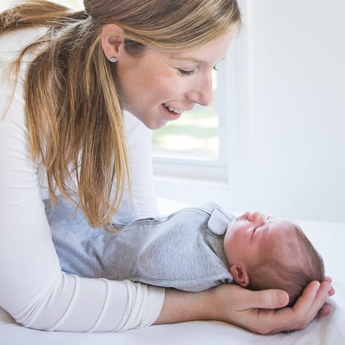 Woombie Original Baby Swaddling Blanket - Soothing, Cotton Baby Swaddle - Wearable Baby Blanket, Purple Stripe, 14-19 lbs, 3-6 Month