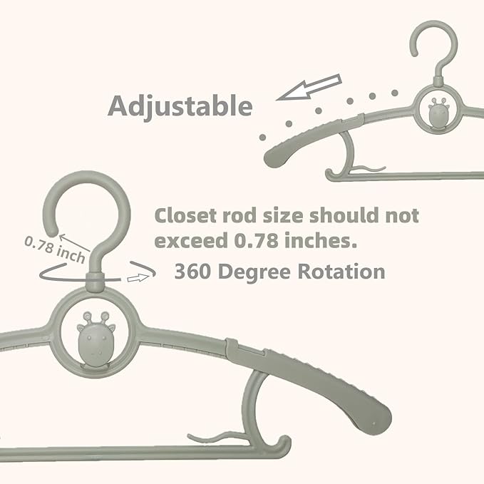 Baby Hangers 20 pcs, 360° Swivel Hook, Adjustable Kids Hangers According to Clothing Size, Suitable for Babies and Children (Gray)