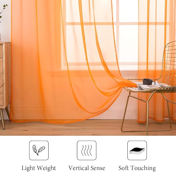 MIULEE 2 Panels Solid Fall Color Sheer Window Curtains Elegant Window Voile Panels/Drapes/Treatment for Bedroom Living Room (54X72 Inches Orange)