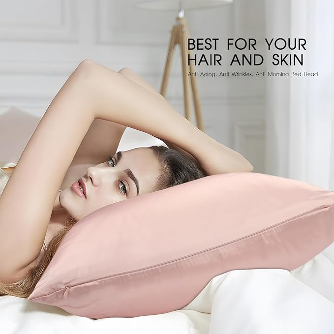 100% Mulberry Silk Zippered Bed Pillowcase for Hair and Skin,Zip Up Real Silk Large Pillow Case,19 Momme Grade 6A,1pc,Light Pink,Super King Size 20x36 Inches