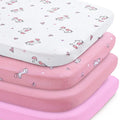 Mini Crib Sheets Set for Girls, 4 Pack, Mini Portable Crib Sheets for Girs (38" X 24") | Multiuse for Pack n Play, Playard, Playpen, Mini Crib, Pink Print