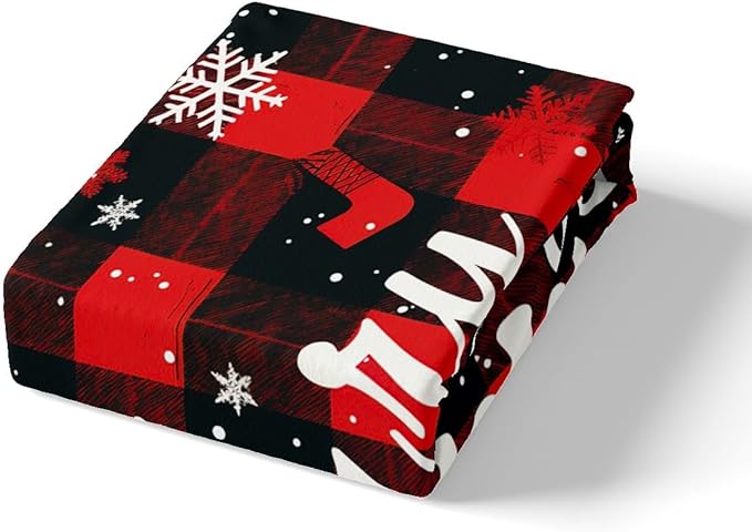 Red Black Plaid Duvet Cover Set Queen Size Merry Christmas Bedding Set 3pcs for Kids Boys Teens Western New Year Theme Comforter Cover White Snowflake Print Quilt Cover with 2 Pillowcases,No Comforter