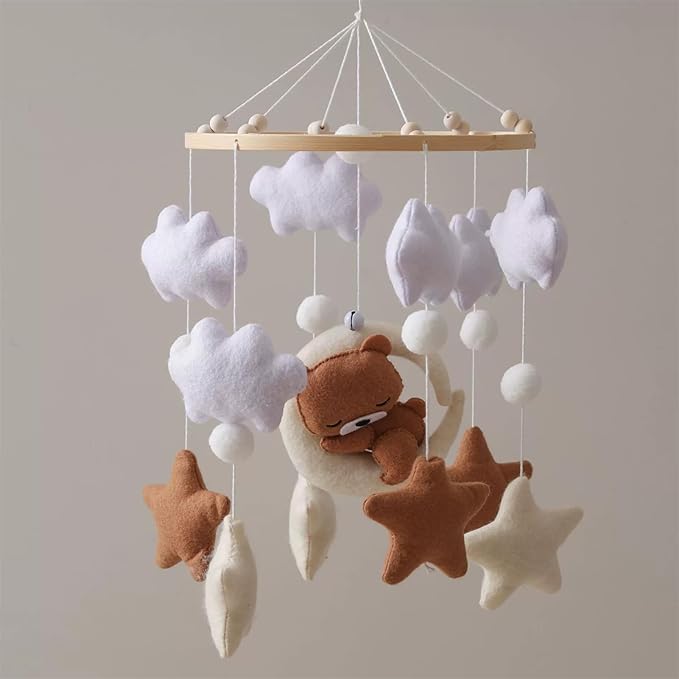 Baby Crib Mobile - Sleeping Bear Mobile for Crib, Felt Cloud Stars Nursery for Boys and Girls, Baby Nursery Hanging Decor (B)