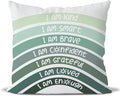QIYUHOY Boho Sage Eucalyptus Green Rainbow Classroom Throw Pillow Covers, Olive Green Pillow Cover, Book Center Calming Corner Playroom Decor Pillow Case,I Am Kind Smart Brave Confidence,22x22 Inch