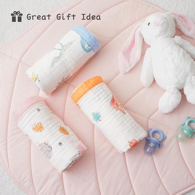 BATTILO PTY 6 Layer Muslin Baby Blankets, Nursery Blankets for Boys Girls, Swaddle Blankets Babt Blanket Neutral Soft Lightweight Toddler and Kids Throw Blanket (Green Squirrel)