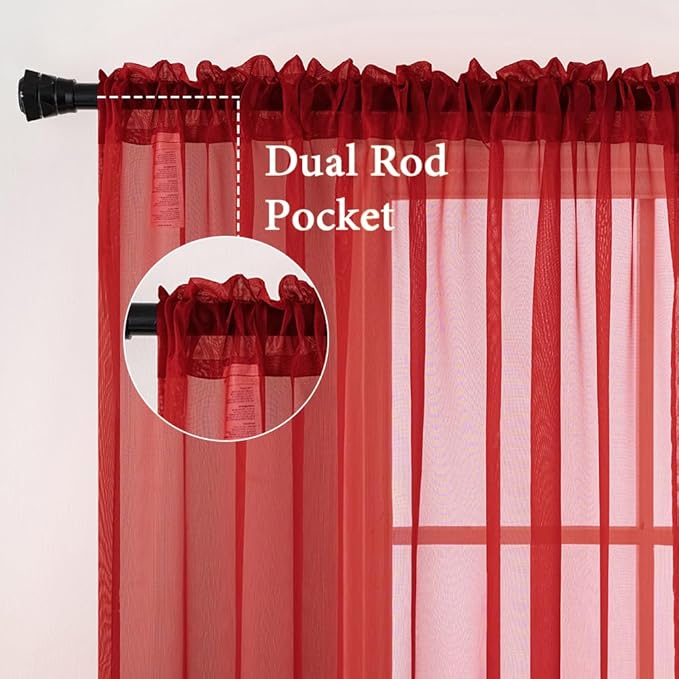 MIULEE 2 Panels Red Solid Color Sheer Christmas Window Curtains Elegant Window Voile Panels/Drapes/Treatment for Bedroom Living Room (54X84 Inches)