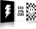 Boys Room Wall Art Decor Toddler Nursery Canvas Wall Art Baby Kids Wall Decor Black Checkered Smiley Poster Pictures Retro Playroom Rad Little Dud Art Prints for Bedroom 16x24x3 Inch Framed