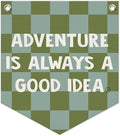 Boys Room Decor – Adventure Linen Pennant, Sage Green Canvas Triangle Flag, Wall Hanging Banner for Toddler Boy Nursery & Playroom, 14.5x12.6 in