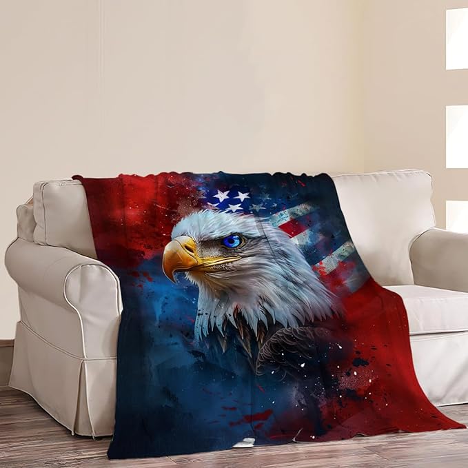 American Flag Bald Eagle Throw Blanket Patriotic Print Blankets Gifts Couch Sofa Bed Stuff Decor Soft Cozy Fleece Plush Flannel Bedding for Lover Men Women Adults 50"x60"