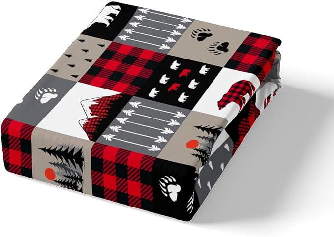 Manfei Christmas Duvet Cover Set Twin Size Cute Bear Tree Print Comforter Cover Geometric Checkered Bedding Set 2pcs for Kids Boys Girls Cartoon Animal Bedspread Cover with 1 Pillowcase,No Comforter