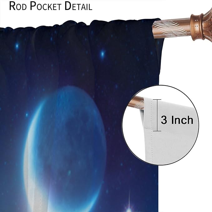Galaxy Forest Blackout Curtains, Night Starry Sky Stars Moon Aurora Borealis Window Drapes for Bedroom Living Room Home 84" W X 84" L