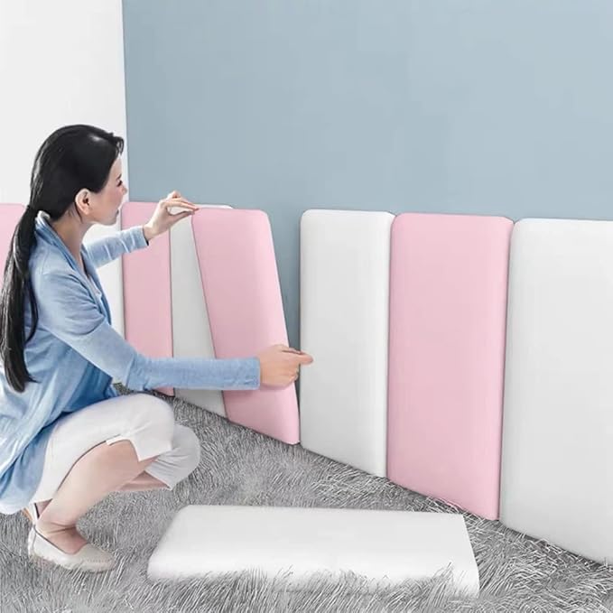 3D Anti-Collision Wall Padding for Kids, Peel and Stick Upholstered Wall Panels, Queen Headboard, Playroom Decorative Protection Panel, Pack of 2 Panels Sized 23.6” X 11.8” (Dark-Grey-Blue)