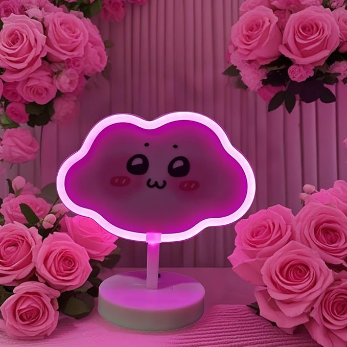 Cute Cloud Shaped Neon Sign USB/Battery Dual Power Switch Controllable Plastic Neon Night Light (Pink)