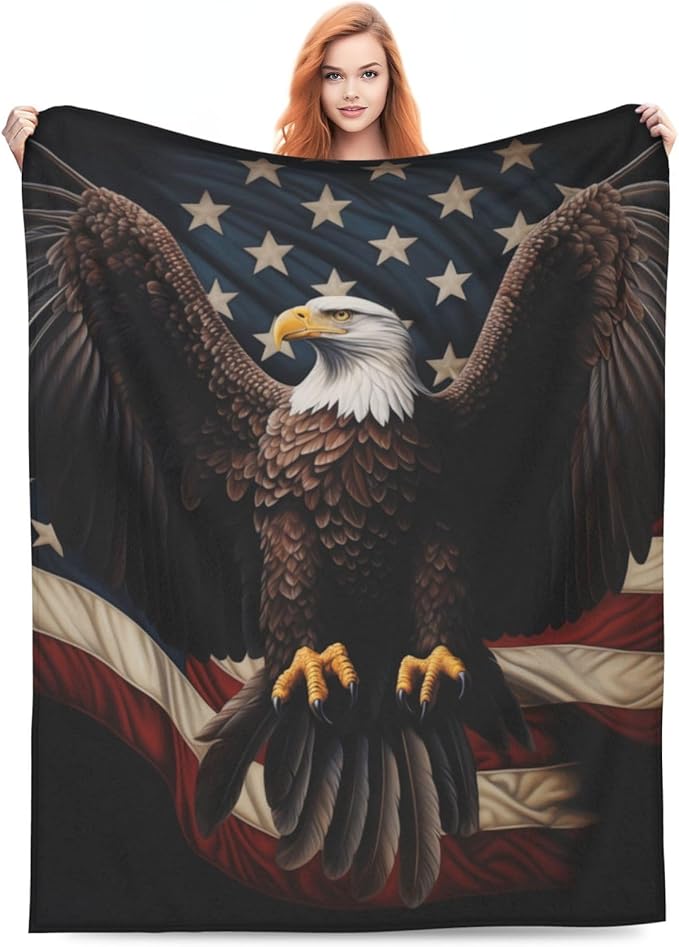 American Eagle Flag Blanket Gifts for Women Men Kids Bald Eagle Flannel Throw Blankets Soft Fuzzy Lightweight for Home Decor Couch Bed Sofa 50x40 Inches