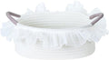 Cotton Rope Gift Basket with Handle– White Woven Storage Basket with Organza Lace, Decorative Bin for Baby Shower, Housewarming, Nursery, Toys, Towels, Baby Accessories, Easter, Holiday Gifts