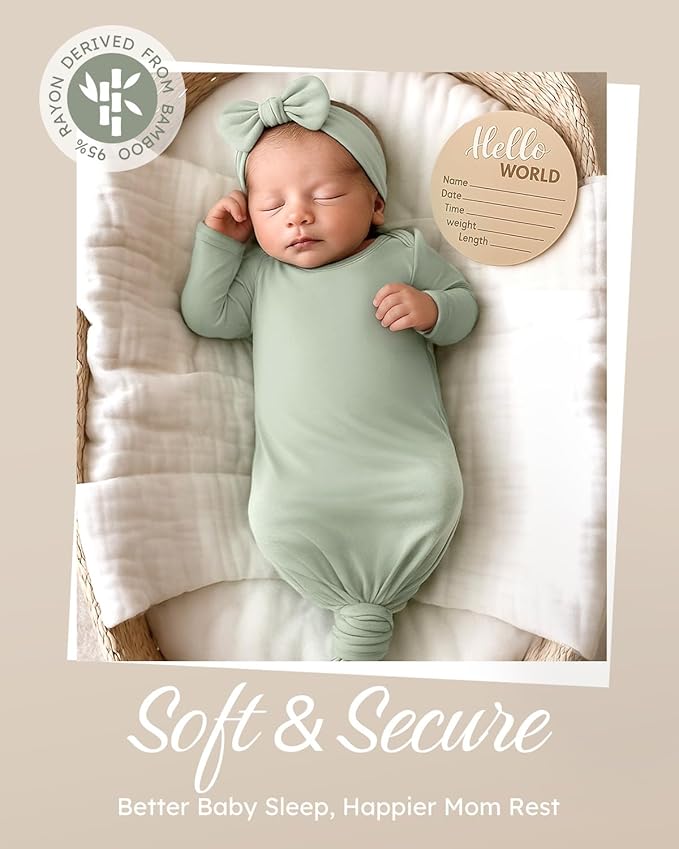 Yoofoss Baby Knotted Gowns 0-3 Months, Newborn Sleepers Hospital Coming Home Outfit for Photograph, Soft Breathable Comfort