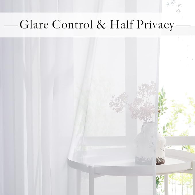 RYB HOME Sheer Curtains 4 Panels Set 90 Inches Long, Solid Voile Light Filtering Airy Curtains Window Treatment Drapes for Living Room, Elegant Bedroom Window Panels, White, Width 54, Grommet