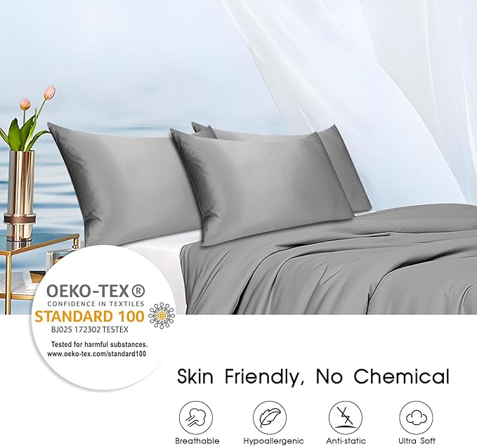 100% Mulberry Silk Pillowcase for Hair and Skin,Both Sides Natural Silk Bed Pillow Case with Hidden Zipper,19 Momme Grade 6A,1pc,Light Grey,Standard Size 20x26 Inches