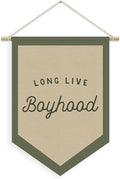 Boys Room Decor, Long Live Boyhood Linen Canvas Banner, Boy Nursery Wall Hanging Pennant Flag Banner for Boys Kids Toddler Room Bedroom Playroom Decor, 15x11in - Green