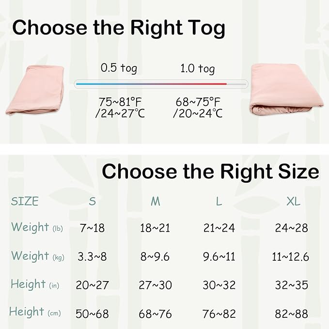 Supersoft Rayon Made from Bamboo Sleep Sack 12-18 Months 0.5 Tog Lightweight Toddler Sleep Sack Baby Wearable Blanket with 2-Way Zipper Summer Unisex Sleeping Bag for Babies - Pink