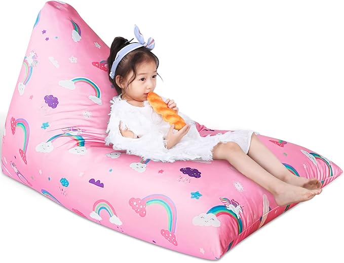 Jorbest Unicorns Stuffed Animal Storage Bean Bag Chair for Kids and Adults, Unicorns Rainbow Bean Bag Stuffed Animal Storage, Luxury Velvet Stuffie Seat - Cover ONLY (200 L/52 Gal, Rainbow)