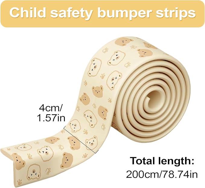 Kids Edge Protectors, Soft Rubber Foam Bumper, 200x4cm, Furniture Edge Covers, Child Safety Corner Guard, Cushioned Strip, for Fireplace Desk, Nursery Bedroom, Playroom