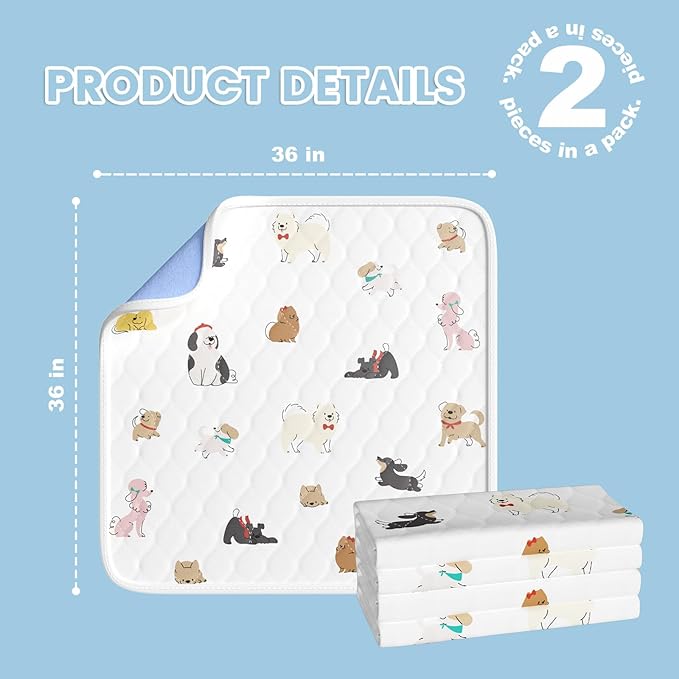 Bed Wetting Pads for Kids & Toddlers, 36"x36" 5 Layer Waterproof Washable Pee Pads, Potty Training Mattress Protector, Absorbent Chuck Pads Non Slip for Bedwetting Kids, Hospitals, Pet (White,2Packs)