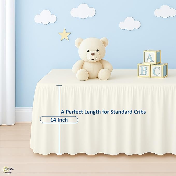 Cottington Lane Ivory Infrant Crib Bed Skirt Dust Ruffle with Split Corner, 100% Natural Cotton Nursery Crib Toddler Bedding Skirt for Baby Girls or Boy, Fits Standard Cribs 28" x 52" with 14" Drop