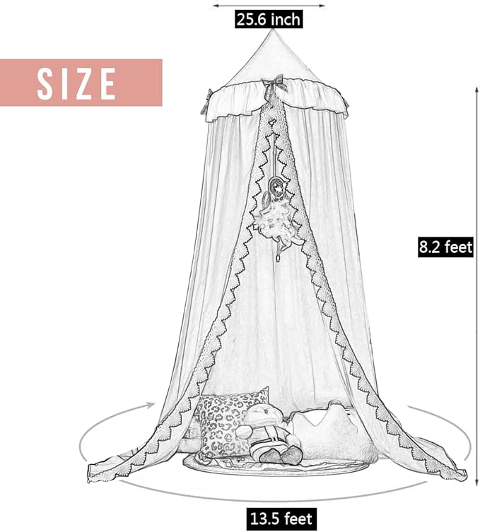 Kertnic Bed Canopy for Girls, Ruffled Soft Pink Princess Canopy Dreamy Bow Decor, Bed Canopies for Kids Room, Hanging Canopy Bedding Drapes Toddler Reading Nook Play Tent (Green)