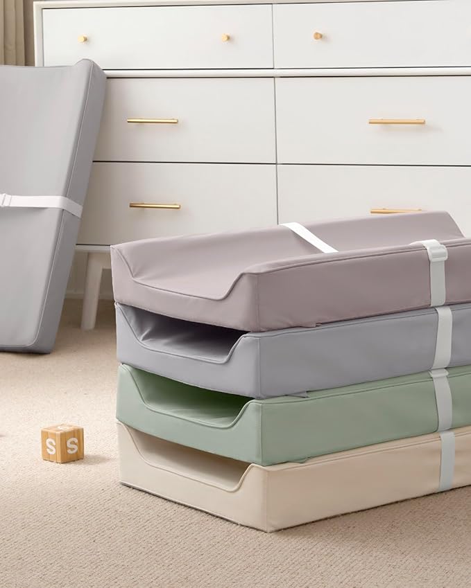 Blissful Diary Vegan Leather Baby Changing Pad with Waterproof & Wipe-Clean PU Cover, Standard Size Cozy Diaper Changing Pad for Dresser and Table, Light Green