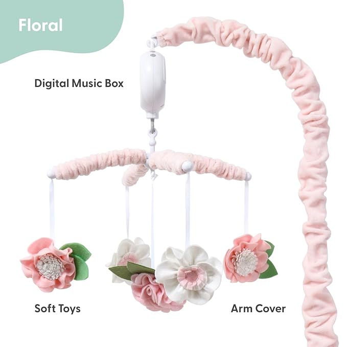 The Peanutshell Crib Mobile for Girls - Pink Musical Baby Crib Mobile with 12 Lullabies, Flower Baby Mobile Crib Pink Floral Nursery Decor