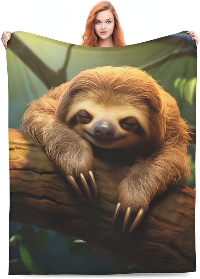 Cute Asleep Sloth Blanket Gifts for Kids Adults Women Flannel Throw Blankets for Home Couch Bed Sofa Soft Fuzzy Lightweight Decor All Season 80x60 Inches