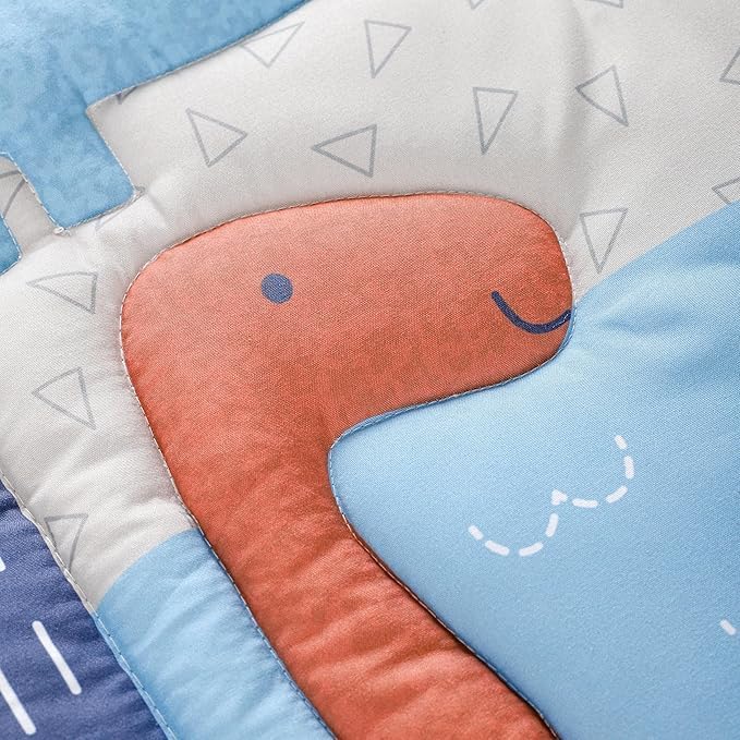 Blue Dinosaur Crib Bedding Set for Baby Boy, 3 Pieces Nursery Set Including Quilt/Fitted Sheet/Crib Skirt