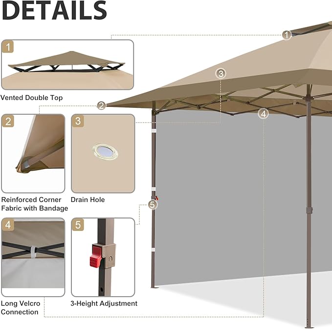 EAGLE PEAK 13x13 Pop up Canopy Tent w/One Wall, Instant Canopy Easy Set up Folding Shelter w/One Privacy Curtain, 169 Square Feet Sun Shade, Beige