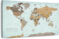 ElephantStock - A Thousand Miles World Push Pin Map Wall Art - Horizontal Canvas Wall Art - Living Room Wall Decor - Printmaking Map Canvas Art - Blue And Brown Decor - 45" x 30"
