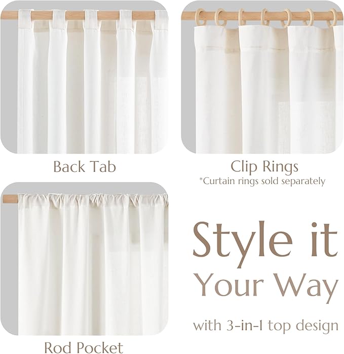 jinchan Linen Blend Curtain 90 inch Length 1 Panel for Sliding Door, Light Filtering 100 inch Extra Wide Living Room Drape with Rod Pocket Back Tab(100W x 90L, Off White)