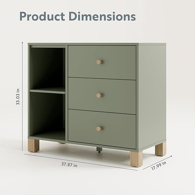 Storkcraft California 3 Drawer Combo Dresser (Olive with Driftwood) – GREENGUARD Gold Certified, Interlocking Drawer System, Pre-Installed Drawer Tracks for Easier Assembly, Spacious Cabinet