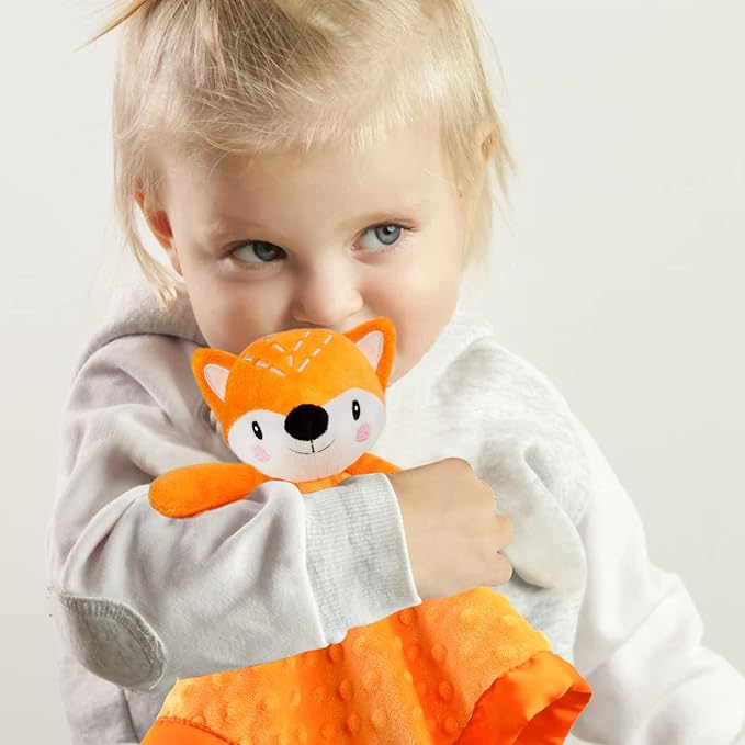 Fox Lovie for Babies Security Blanket Soft Minky Dot Fabric with Silky Satin Backing Baby Snuggle Toy Animal Baby Blanket for Infant and Toddler Orange 13.5 Inch