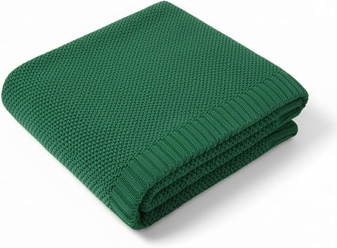 Baby Knit Blanket Soft Cotton Lightweight Newborn Blanket for Crib Stroller Toddler Nursery Shower Gift Cozy Breathable Travel Swaddle Wrap Green 30 x 40 Inches